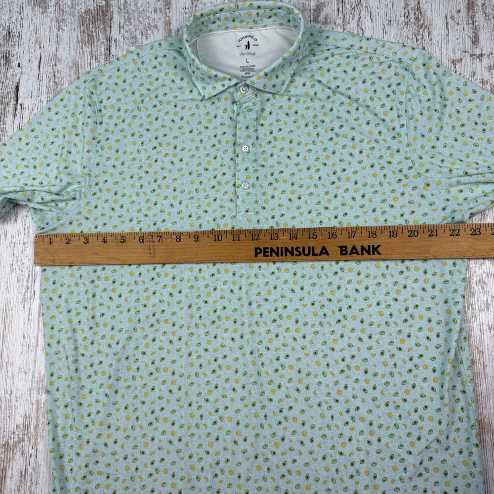 Johnnie-O Top Shelf Mens Large Avocado Lemon Print Polo Shirt Blue UPF 50 Golf - Picture 6 of 6